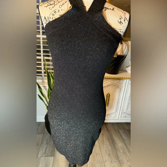 Sincerely Jules Dress Womens Small Black Metallic Knit Halter Bodycon - Picture 12 of 13